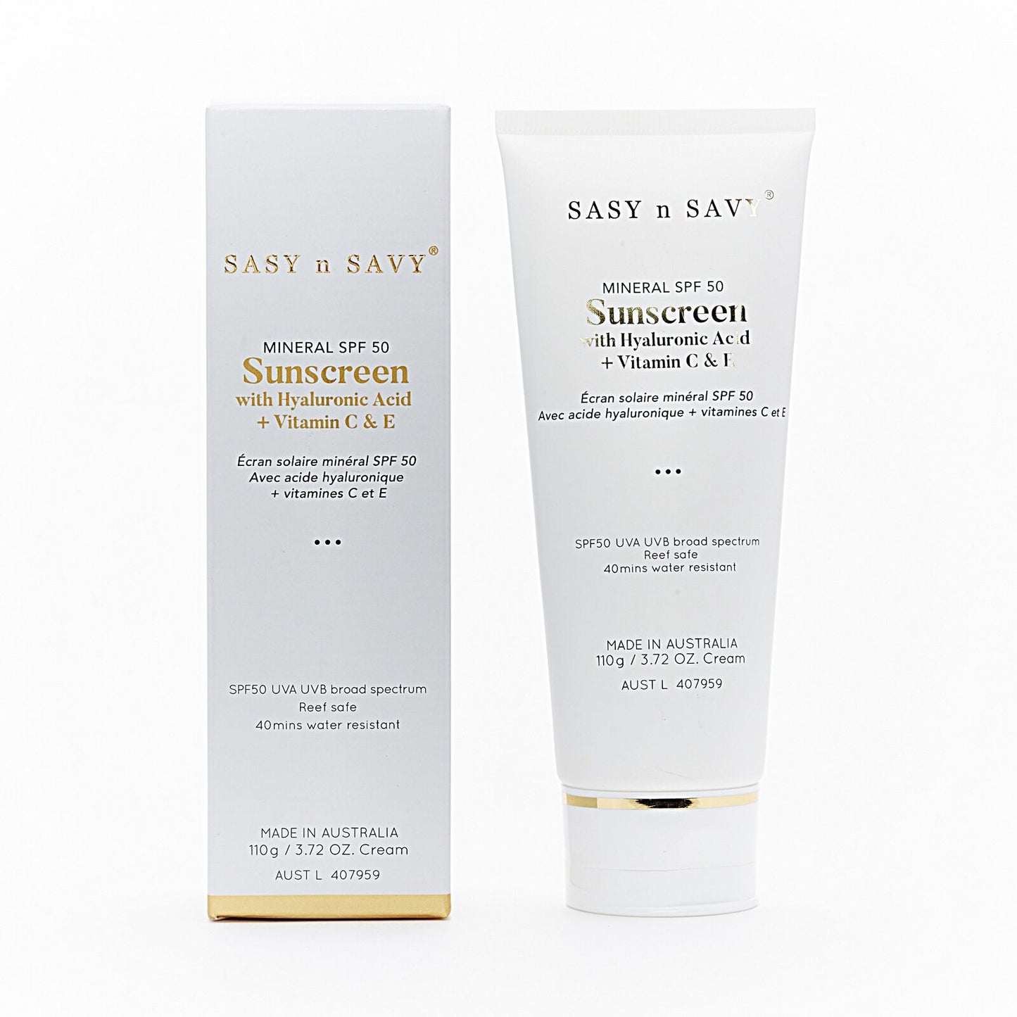 Mineral SPF 50 Sunscreen – Hyaluronic Acid + Vitamins C & E | Face & Body Protection