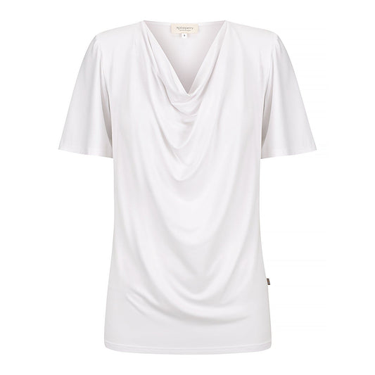 Verona Short-Sleeve Cowl Neck Top - White