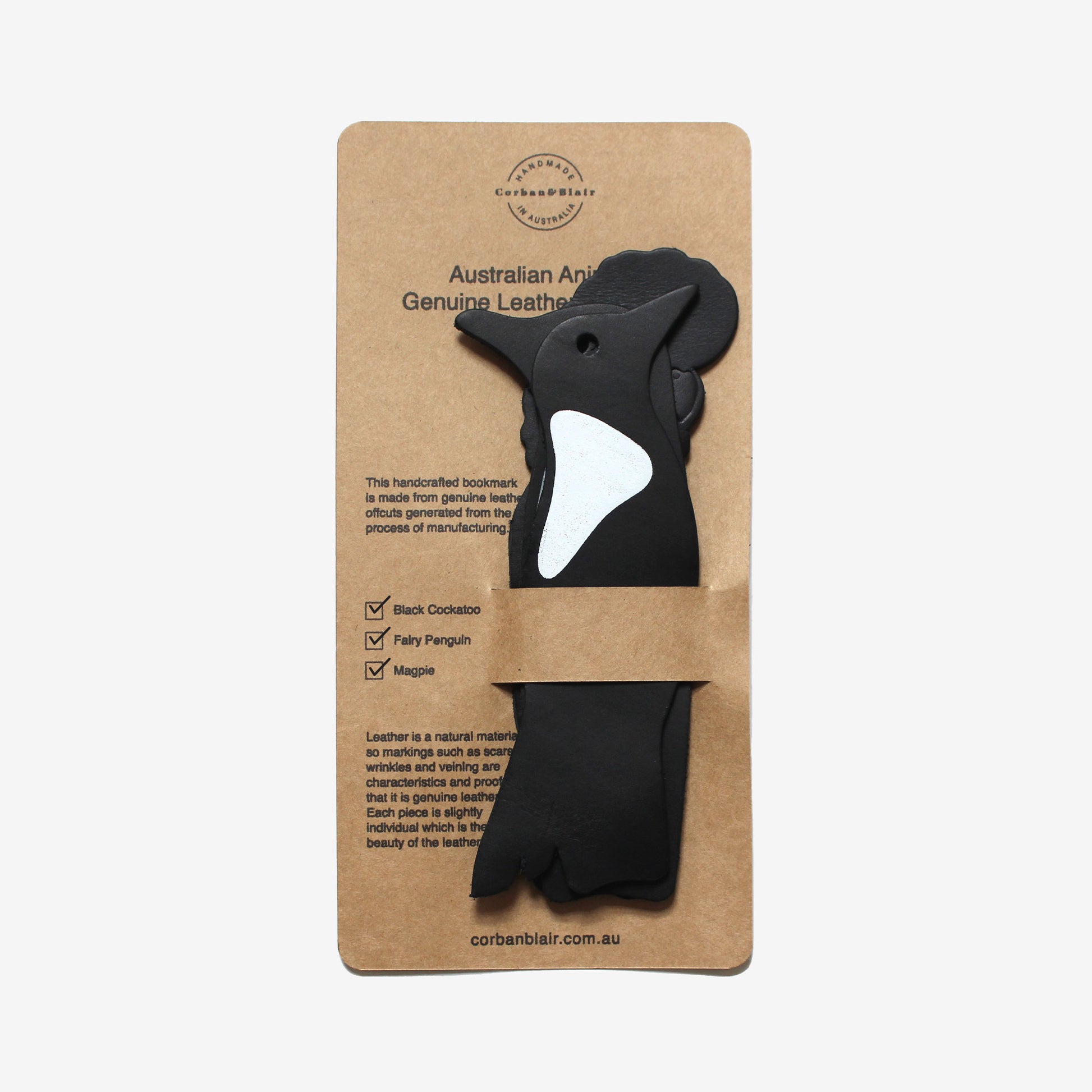 Australian Animals Bookmark Set - Black Cockatoo, Fairy Penguin, Magpie