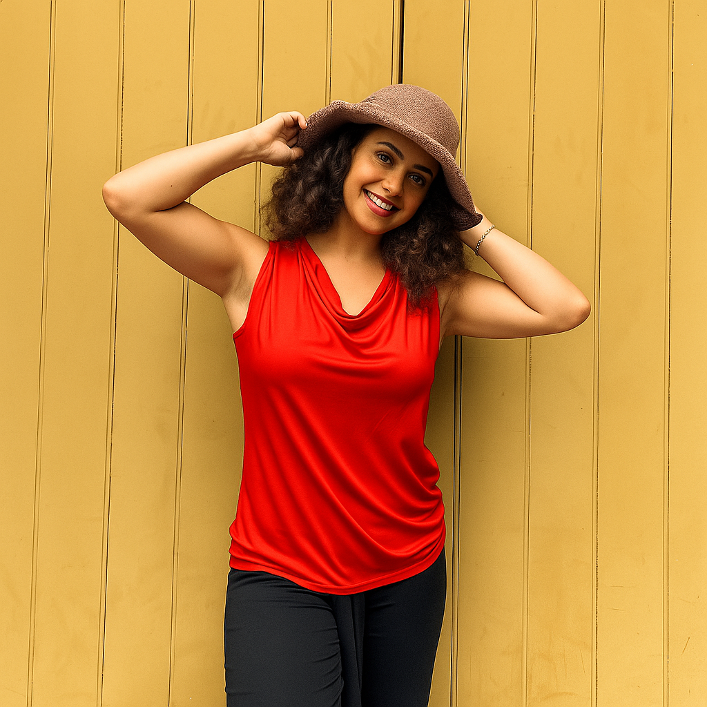 Capri Sleeveless Cowl Neck Top - Red