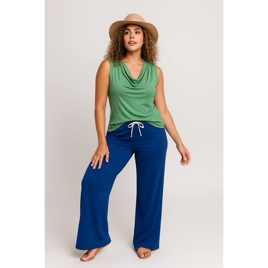 Capri Sleeveless Cowl Neck Top - Moss Green