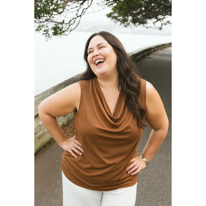 Capri Sleeveless Cowl Neck Top - Bronze