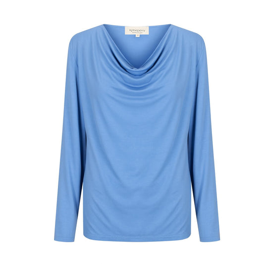 Tuscany Long Sleeve Cowl Neck Tops - Sky Blue