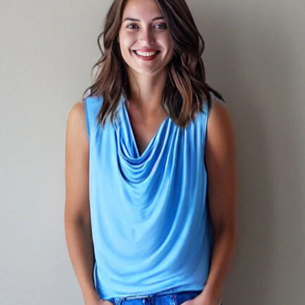 Capri Sleeveless Cowl Neck Top - Sky Blue