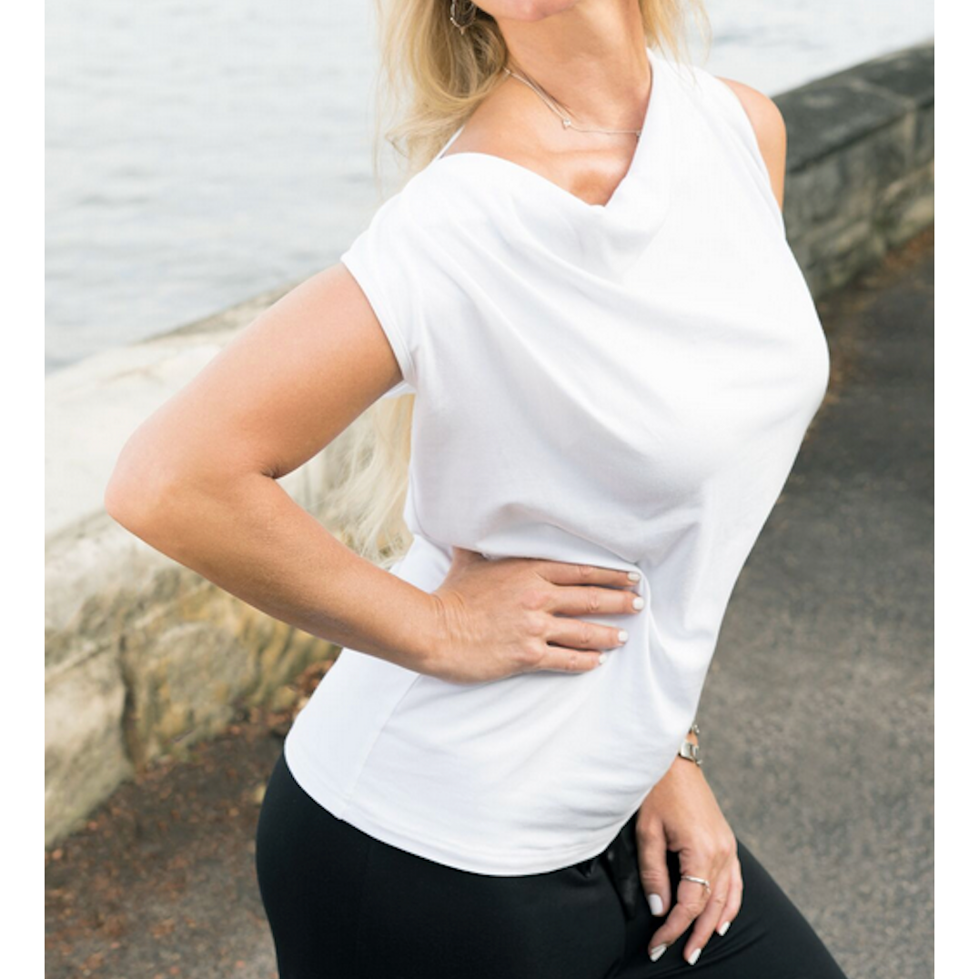 Capri Sleeveless Cowl Neck Top - White
