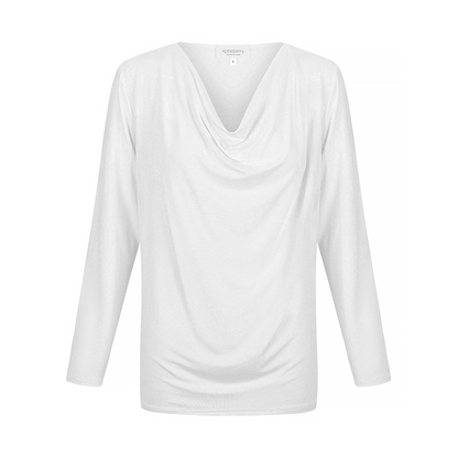 Tuscany Long Sleeve Cowl Neck Tops - White