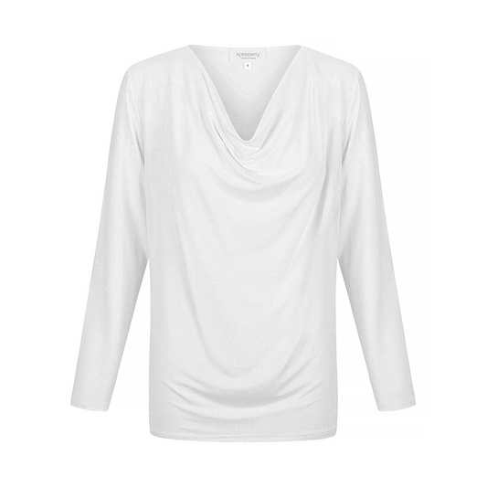 Tuscany Long Sleeve Cowl Neck Tops - White