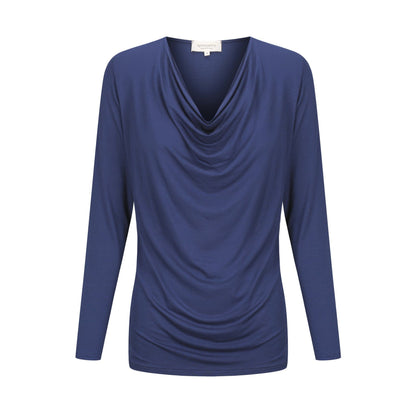 Tuscany Long Sleeve Cowl Neck Tops - Midnight Blue