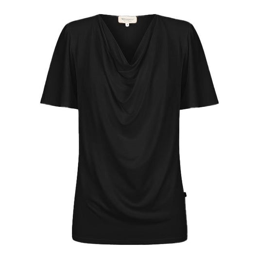 Verona Short-Sleeve Cowl Neck Top - Black