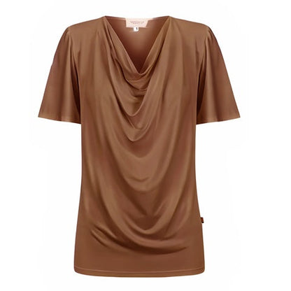 Verona Short-Sleeve Cowl Neck Top - Bronze
