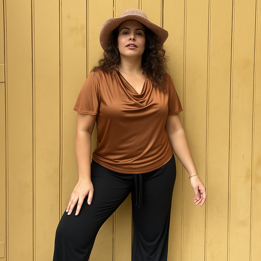 Verona Short-Sleeve Cowl Neck Top - Bronze