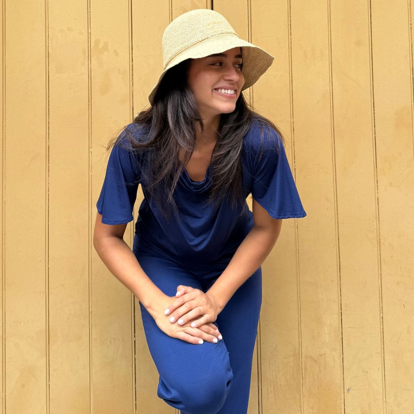Verona Short-Sleeve Cowl Neck Top - Midnight Blue