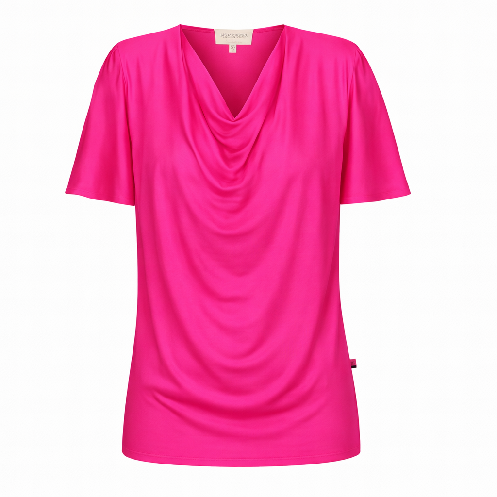 Verona Short-Sleeve Cowl Neck Top - Hot Pink