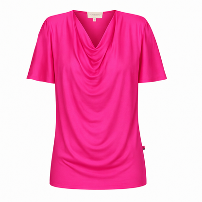 Verona Short-Sleeve Cowl Neck Top - Hot Pink