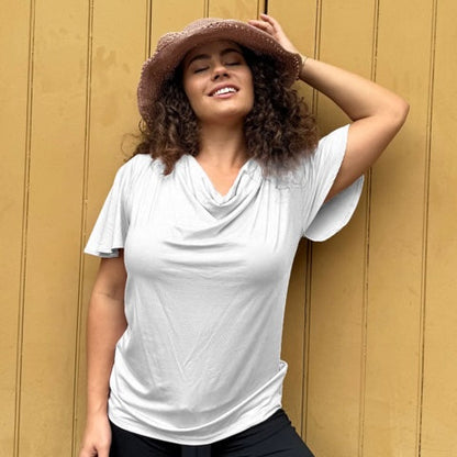 Verona Short-Sleeve Cowl Neck Top - White