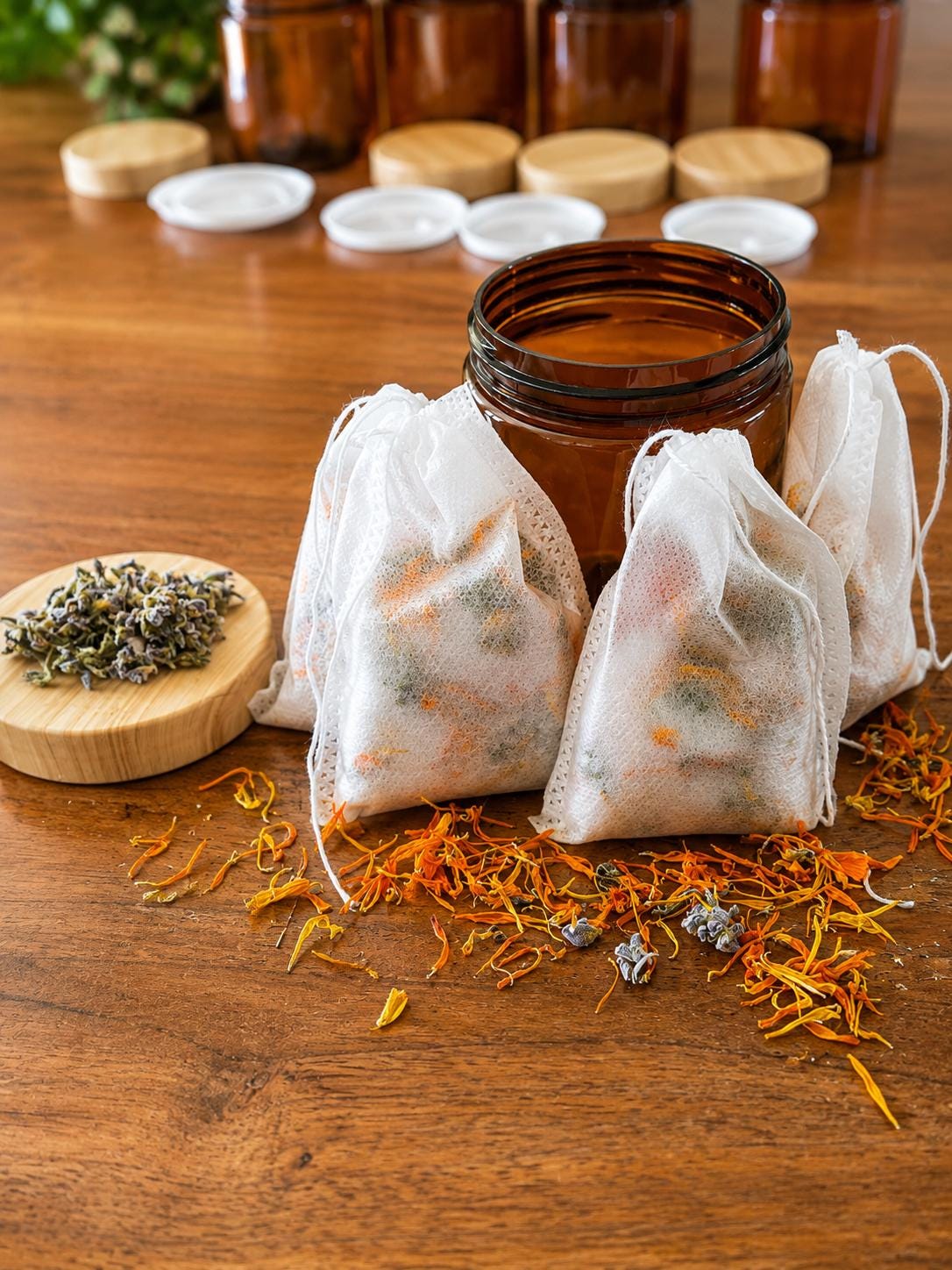 Close-up of a Chambers Botanical bath tea bag