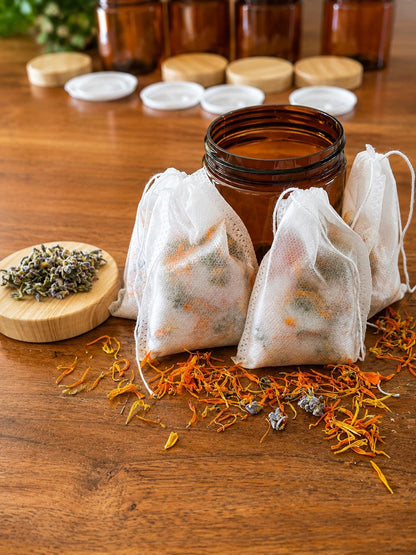 Close-up of a Chambers Botanical bath tea bag