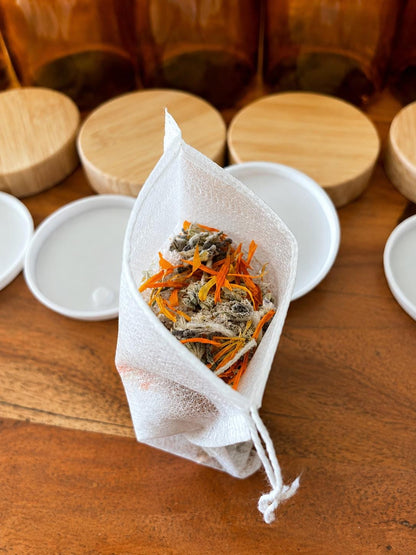 Chambers Botanical Bath Tea jar styled for a relaxing bath