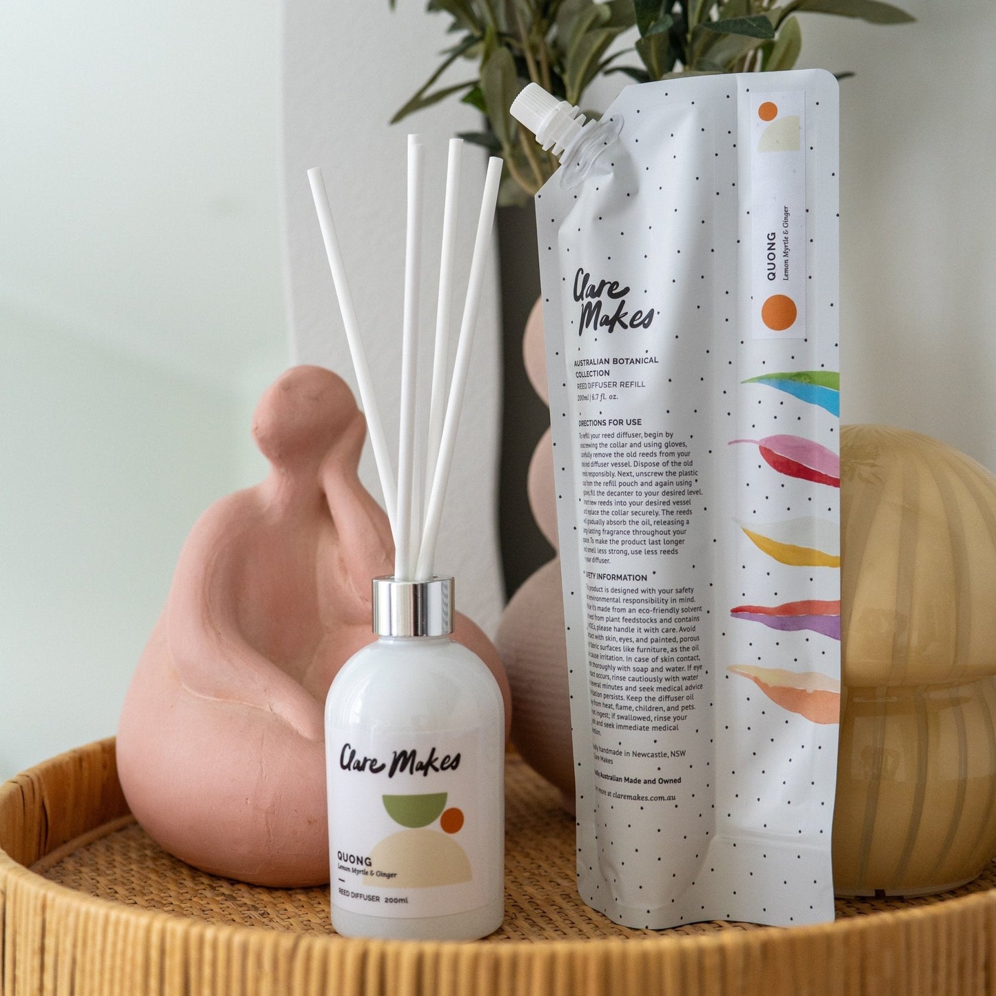 Clare Makes reed diffuser refill pouch 200ml, Australian botanical scent