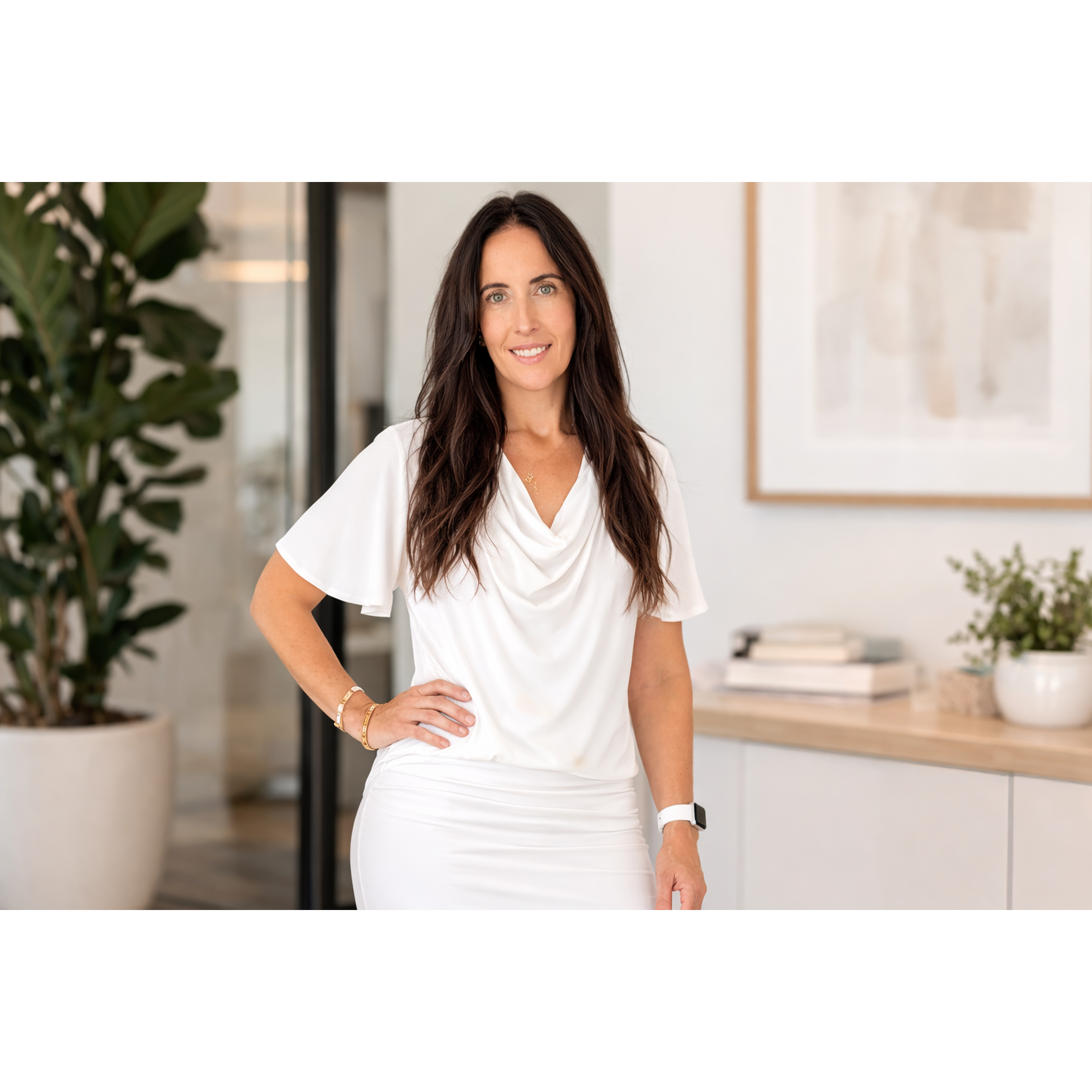 Verona Short-Sleeve Cowl Neck Top - White